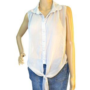 (6 for $25) Poetry Button Tie-Front Sleeveless Sheer Blouse in‎ White Size Small